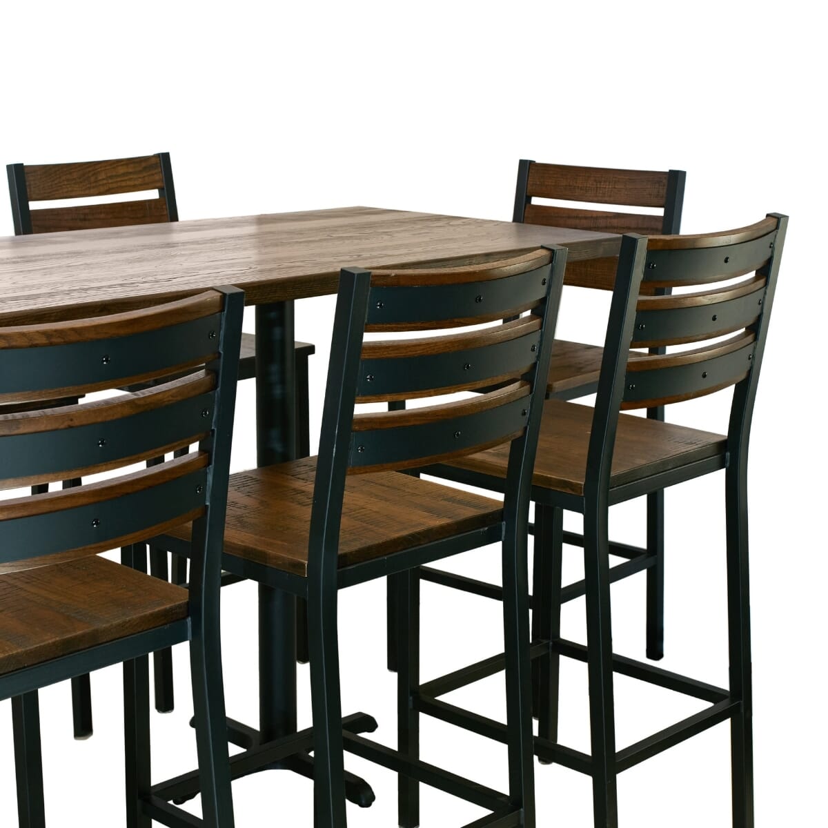 AshForge Bar Height Rectangular Brew Pub Large Table Set with 8 Modern Slatted-back Bar Stools