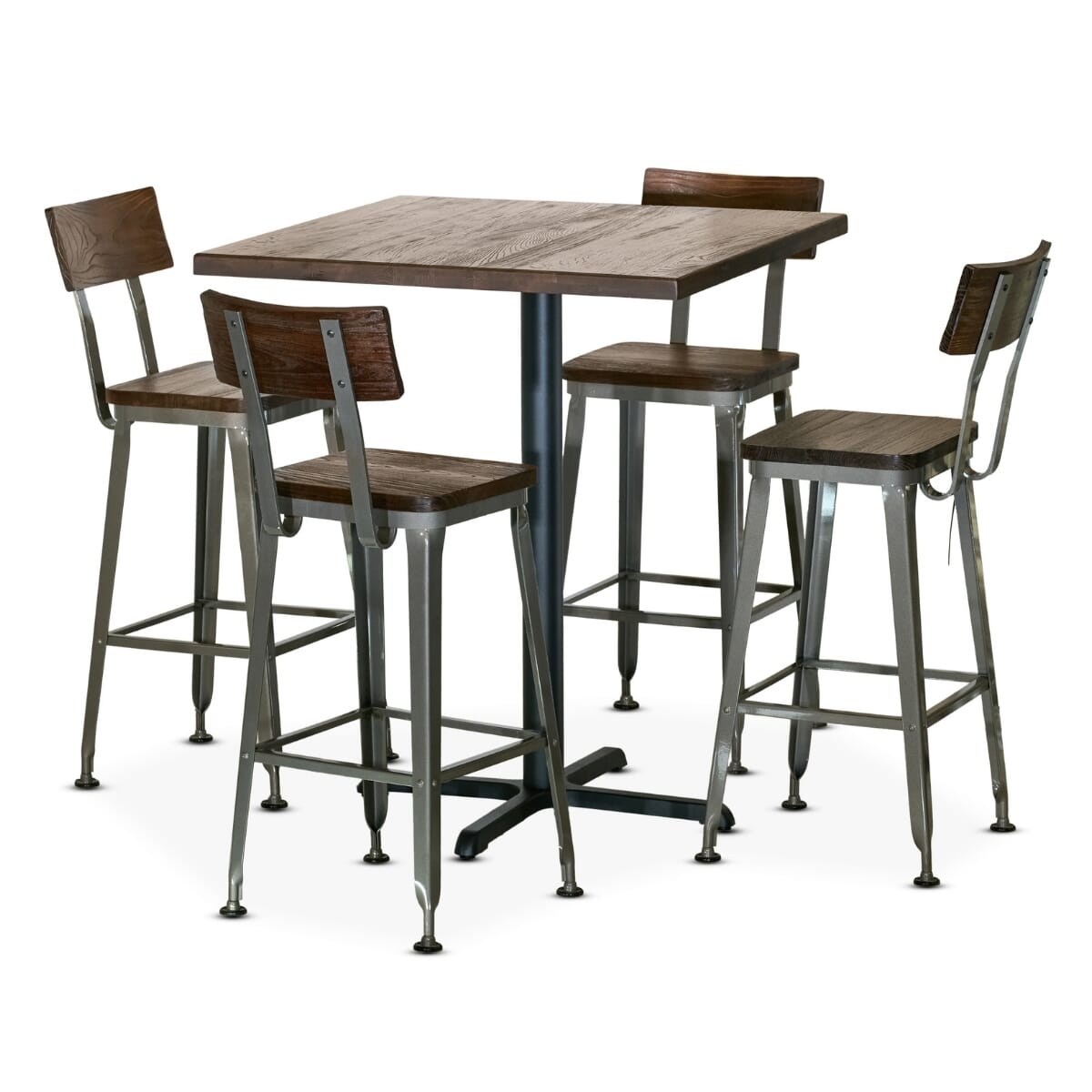 Heavy Duty Commercial Bar Height Table Set with 4 Modern Industrial Bar Stools