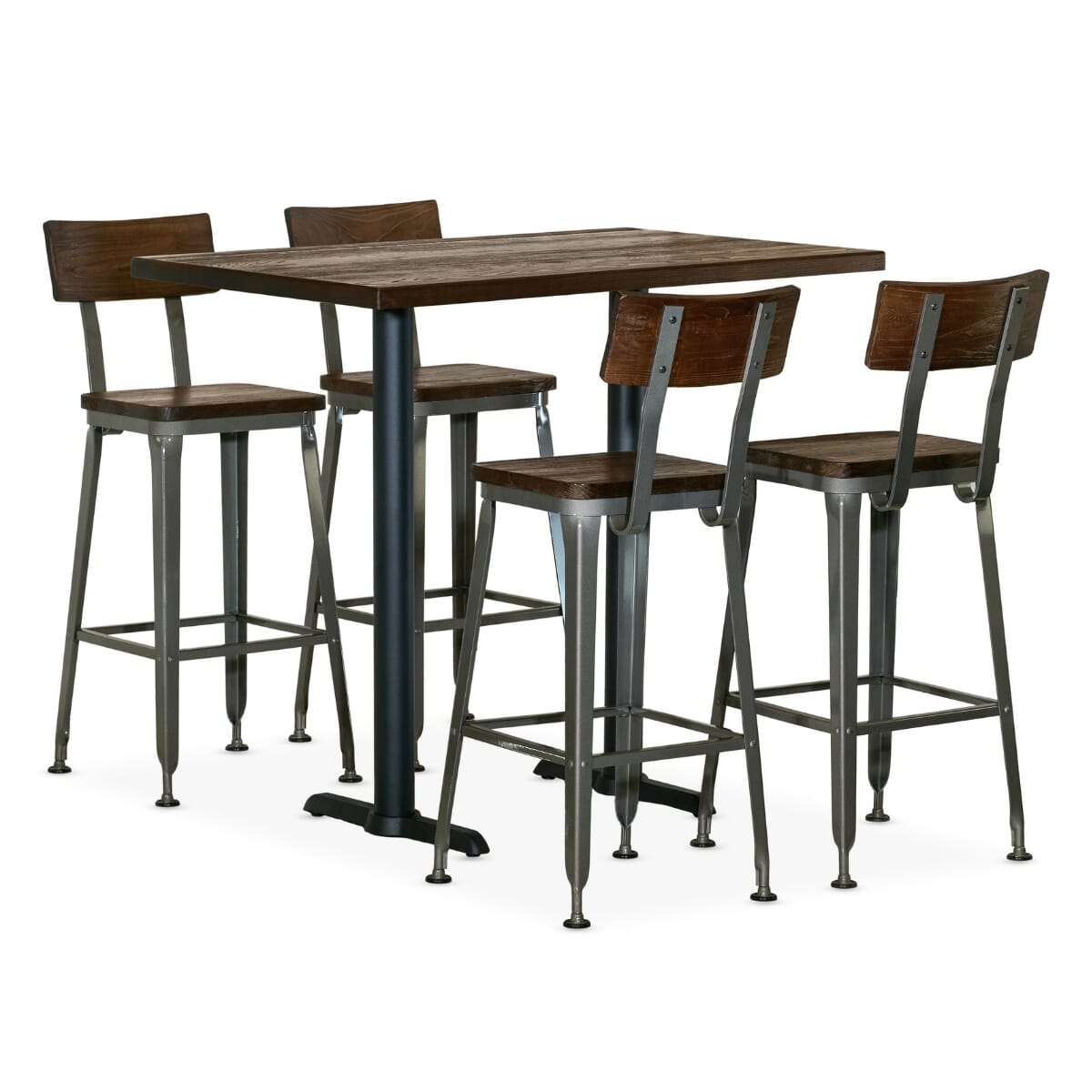 Heavy Duty Restaurant Bar Height Rectangular Table Set with 4 Modern Industrial Bar Stools