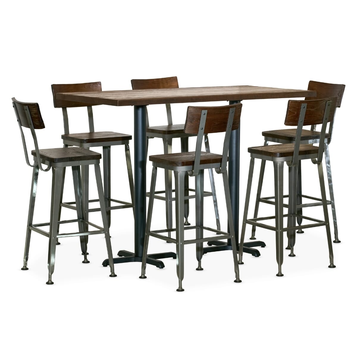 Heavy Duty Restaurant Bar Height Table Set with 6 Modern Industrial Bar Stools