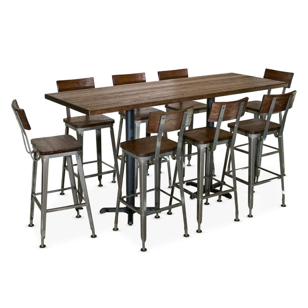 Heavy Duty Restaurant Bar Height Table Set with 8 Modern Industrial Bar Stools