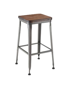 Industrial Backless Steel Restaurant Bar Stool with Solid Ash-Wood Seat