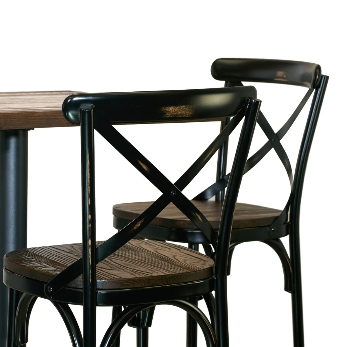 Industrial Style Bistro Bar Height Table Set with 4 Vintage X-Back Metal Bar Stools