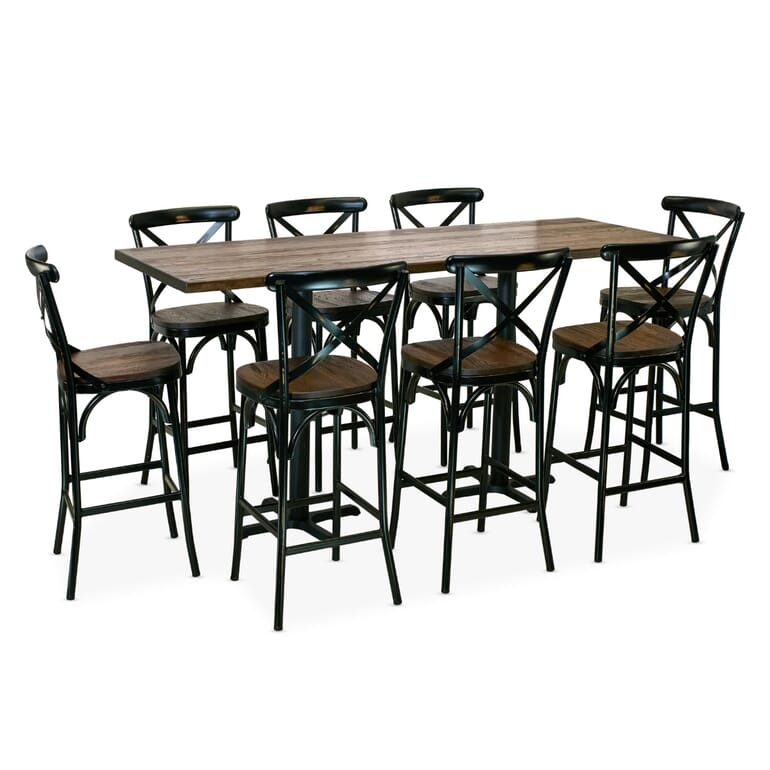 Industrial Bar Height Table Set with Vintage X-Back Stools