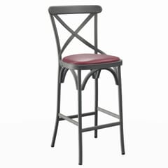 French Grey Steel Cross-Back Commercial Bar Stool