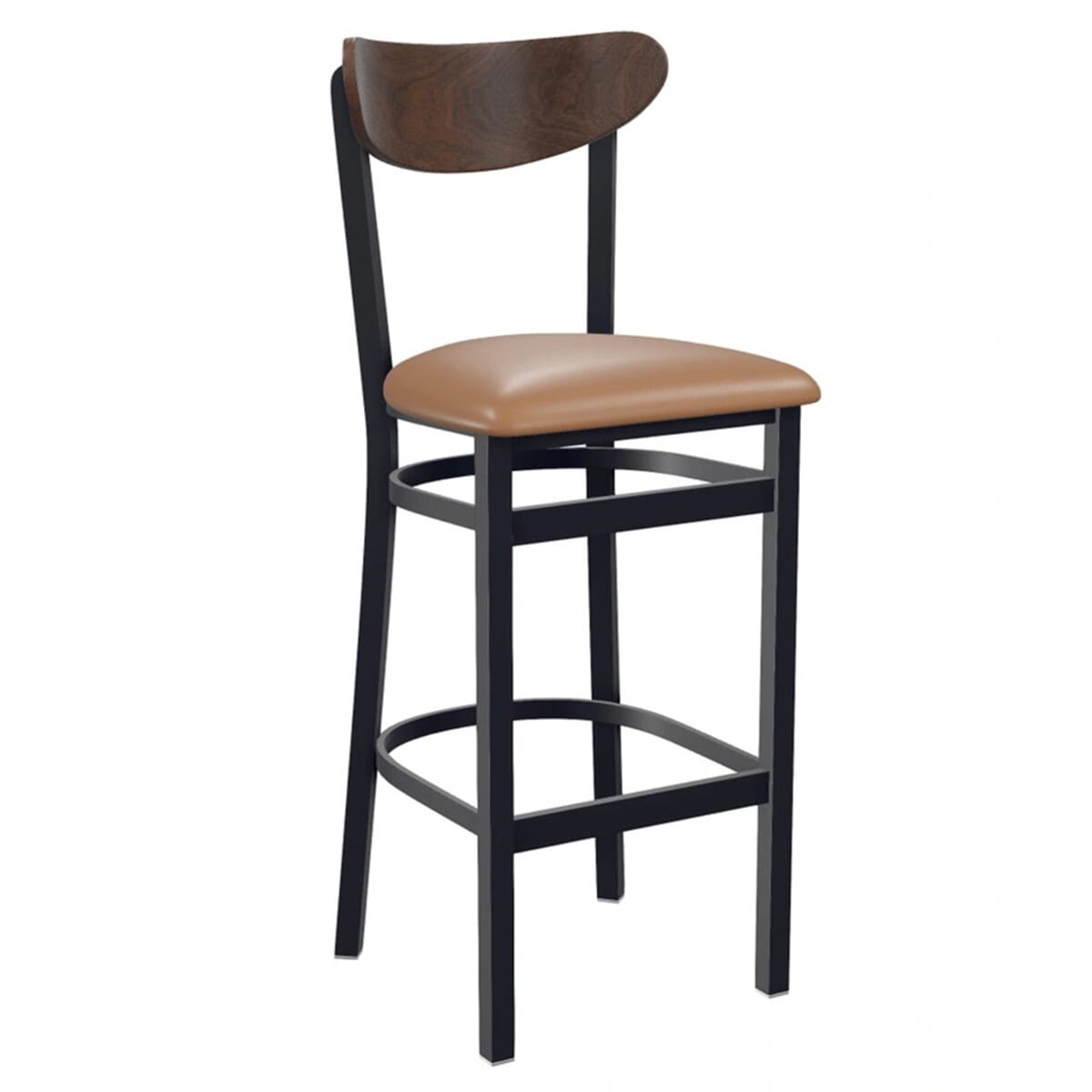 Black Metal Commercial Bar Stool with Kidney Shaped Veneer Back