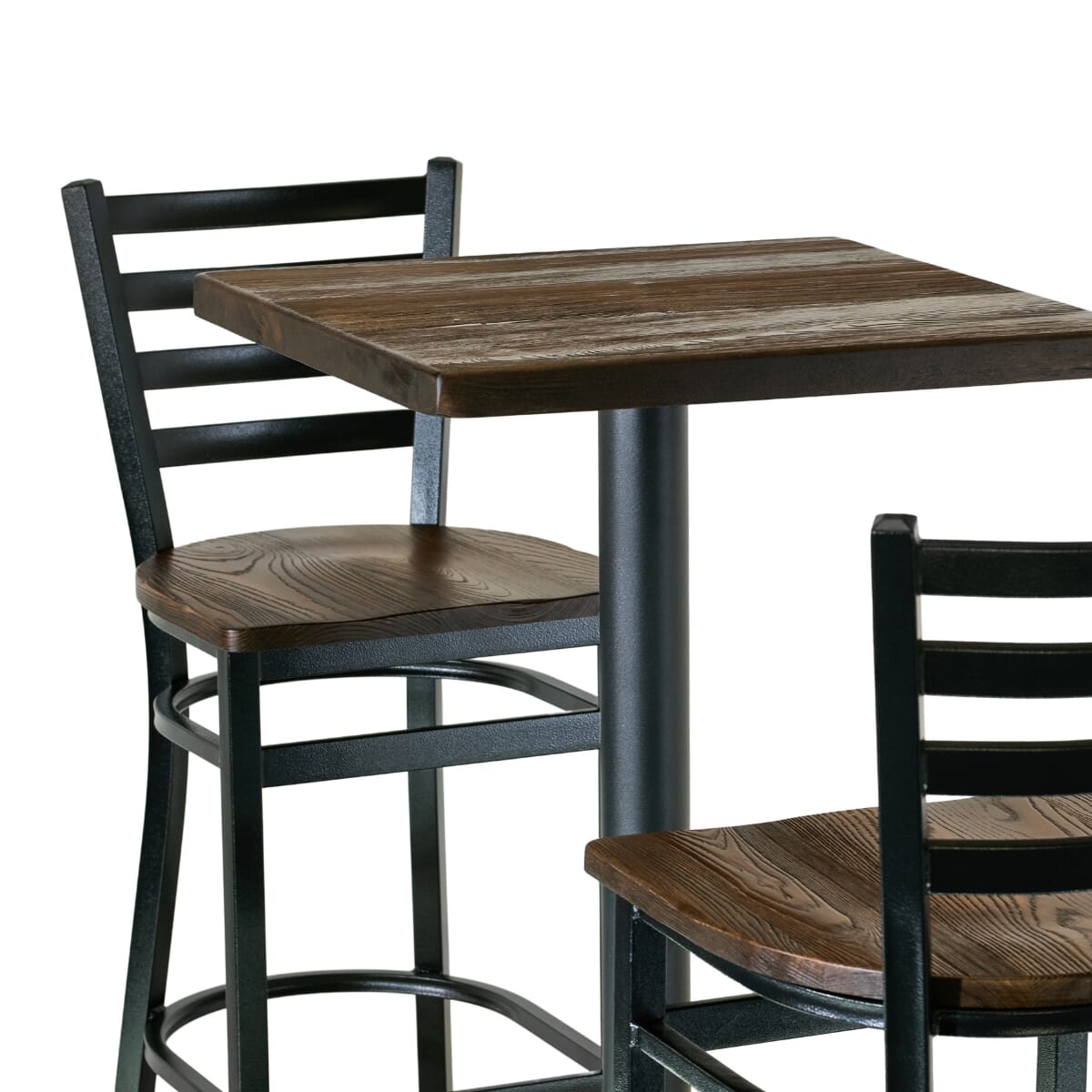 Black Finish Industrial Restaurant Bar Height Table Set with 2 Ladderback Bar Stools