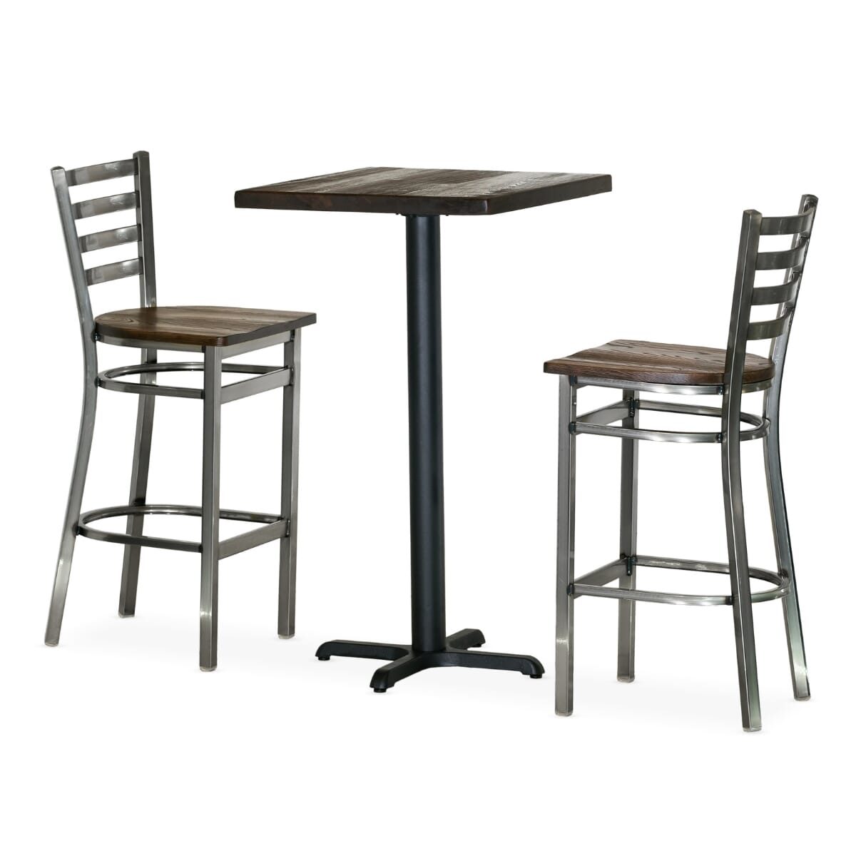 Clear Coat Bar Height Cafe Table Set with 2 Ladderback Industrial Stools