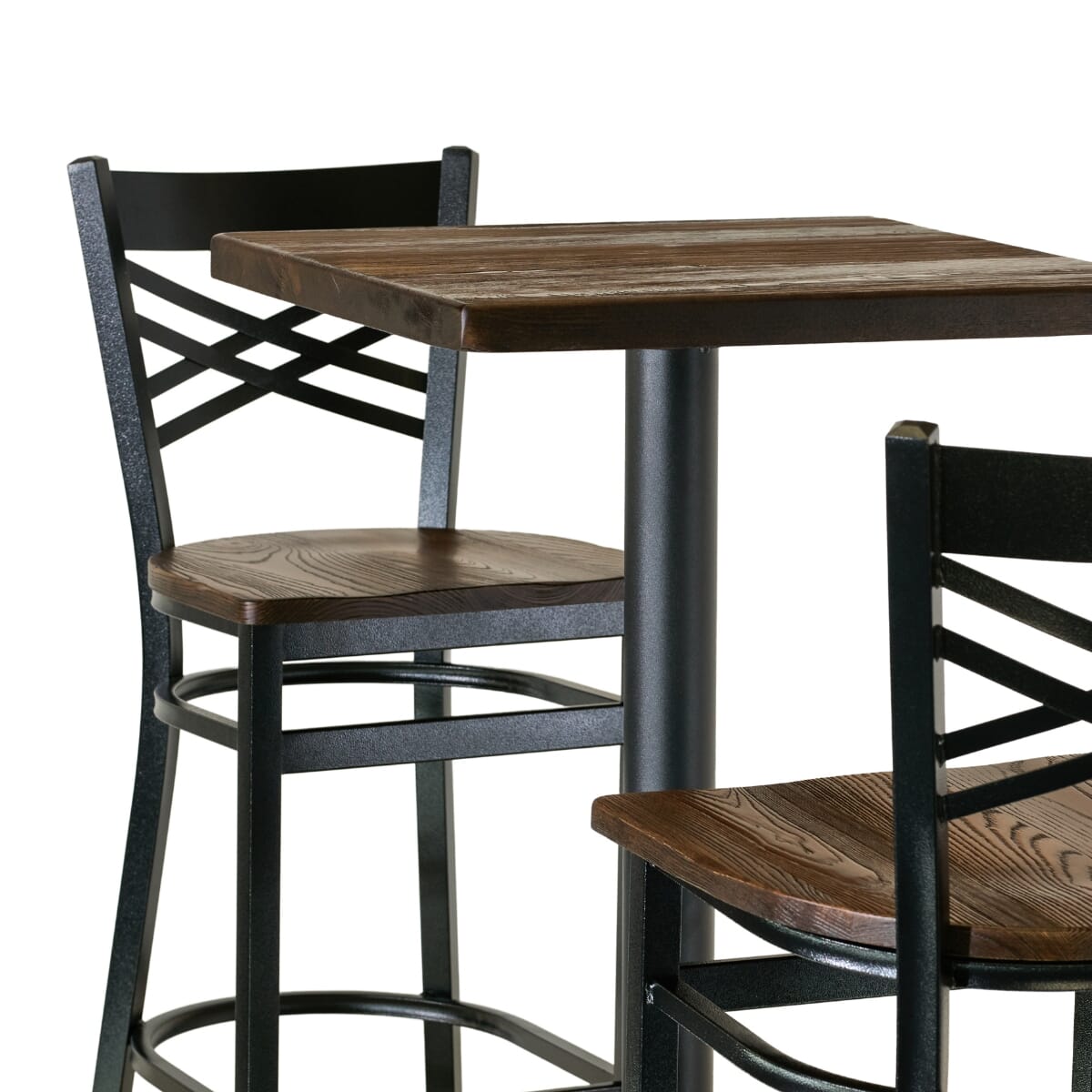 Casual Dining Restaurant Bar Height Table Set with 2 Crossback Bar Stools