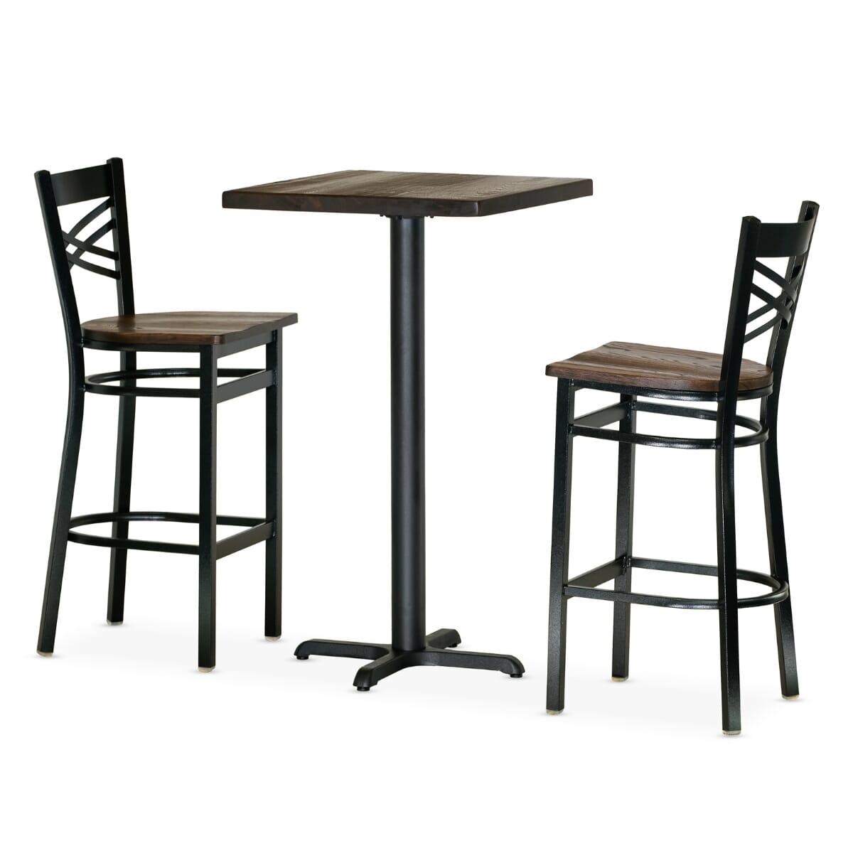 Casual Dining Restaurant Bar Height Table Set with 2 Crossback Bar Stools