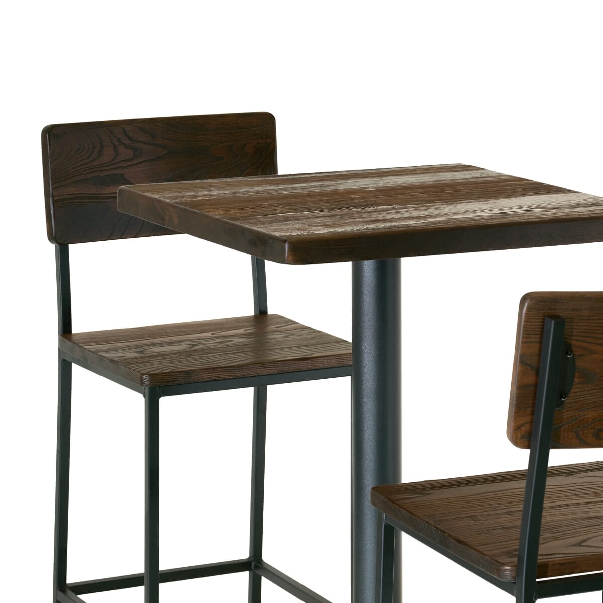 Minimalist Restaurant Bar Height Table Set with 2 Modern Rectangular Back Wood Bar Stools