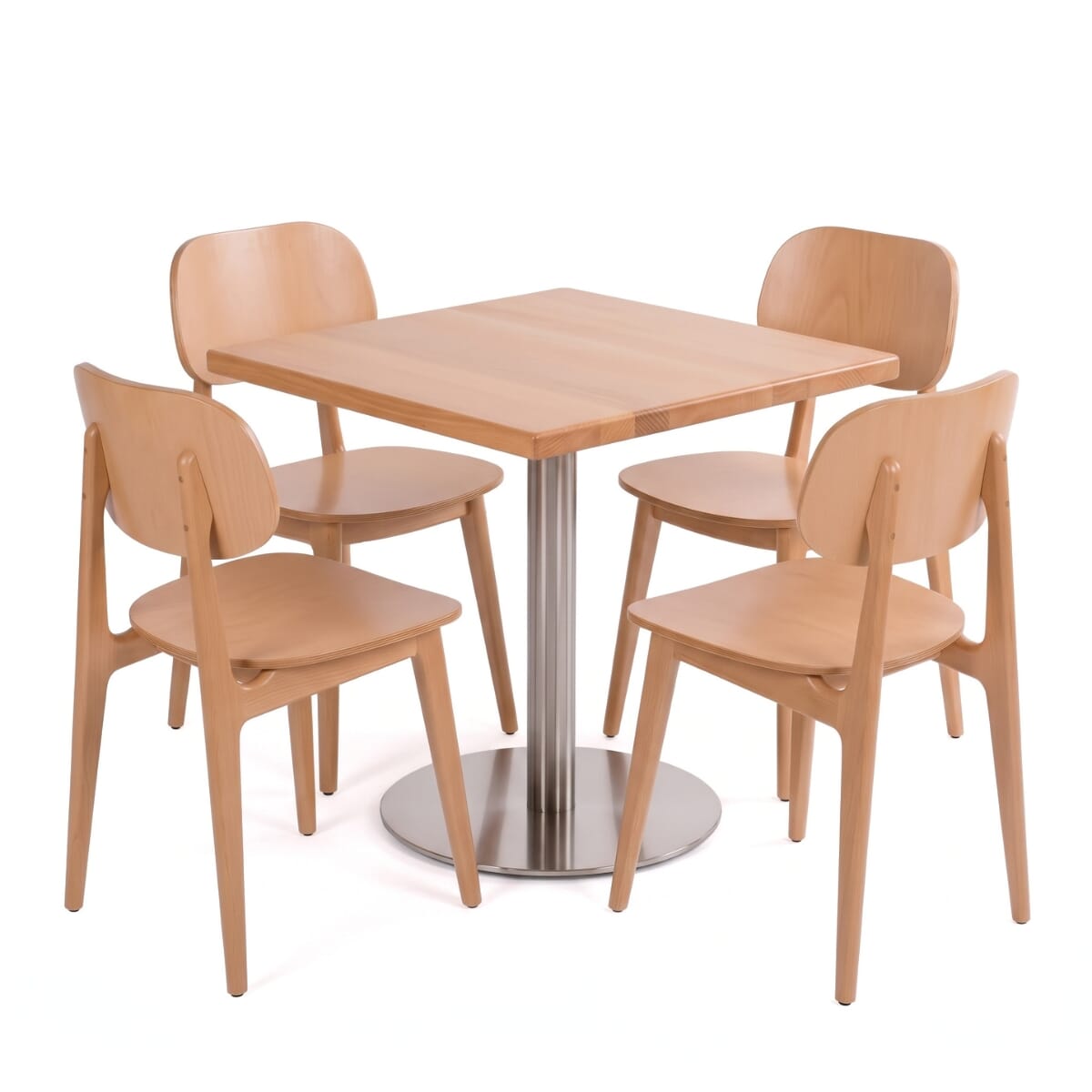 4-Seat Lola Natural Beechwood Restaurant Set with Steel Base