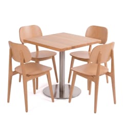 4-Seat Lola Natural Beechwood Restaurant Set with Steel Base