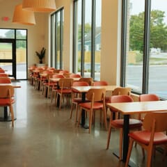 Fully Upholstered Lola European Beech Wood Restaurant Chair in Natural