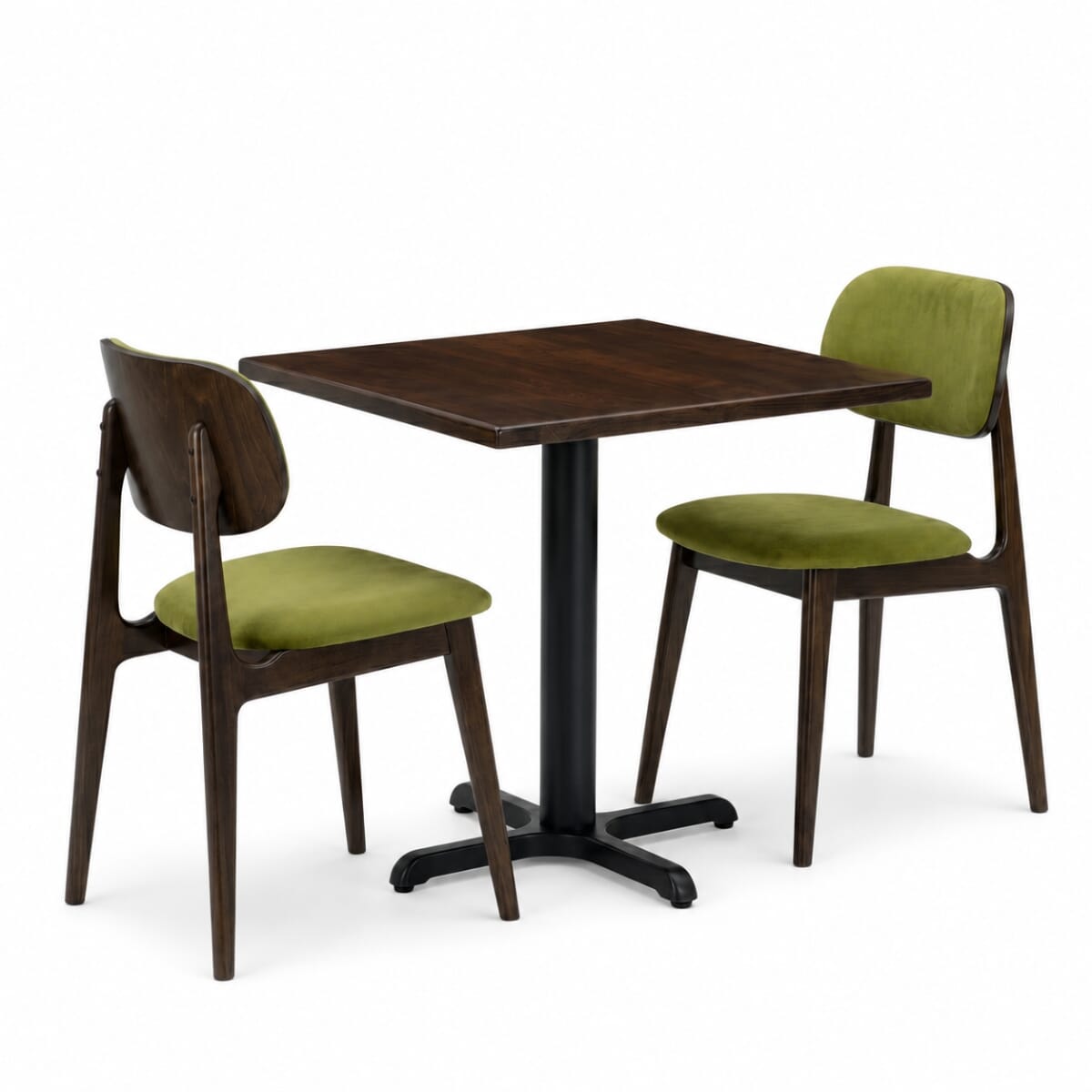 2-Seat Lola Upholstered Walnut Restaurant Set with Beech Top
