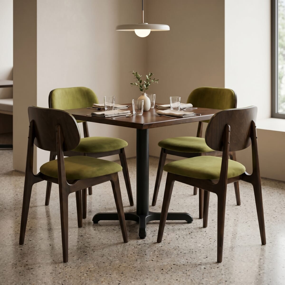 4-Seat Lola Upholstered Walnut Restaurant Set with Beech Top