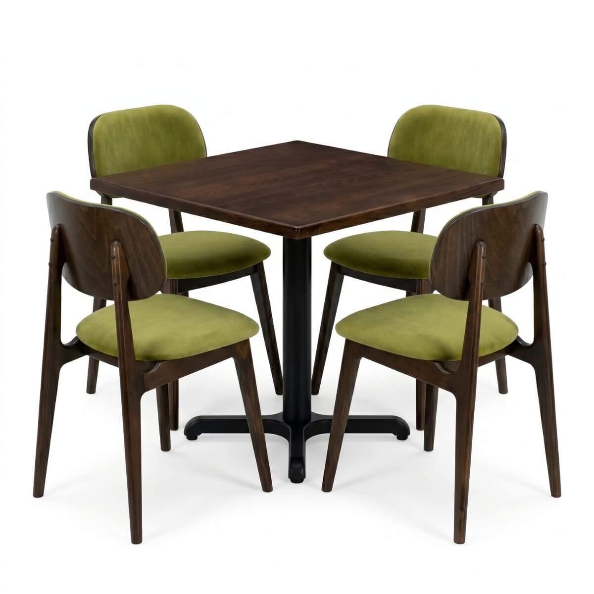 4-Seat Lola Upholstered Walnut Restaurant Set with Beech Top