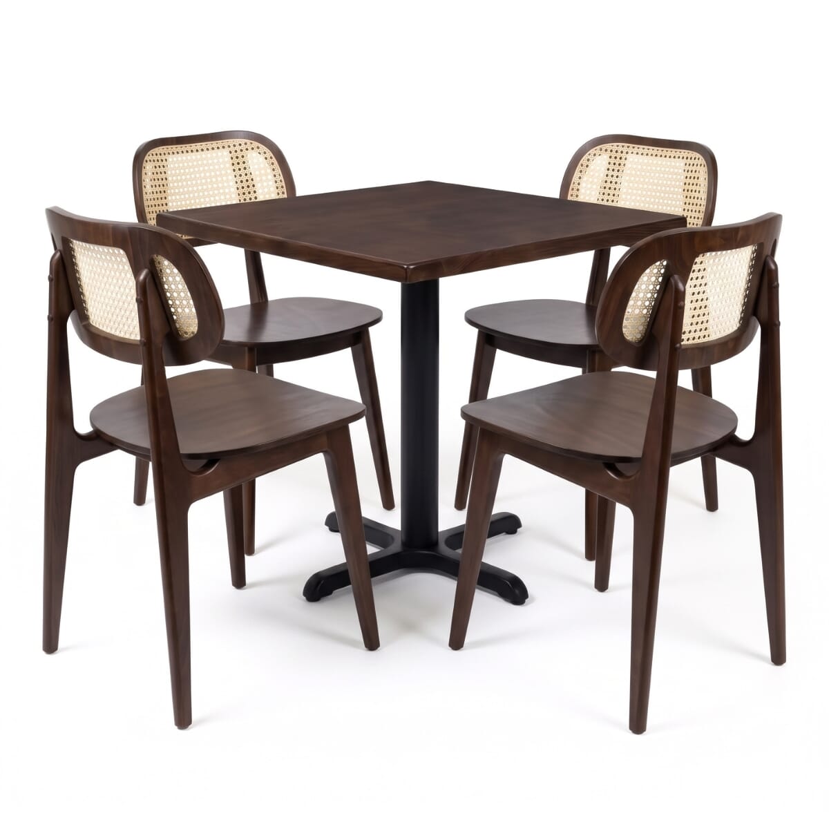 4-Seat Tefi Walnut Wood Cane Restaurant Chair Set with Beech Top
