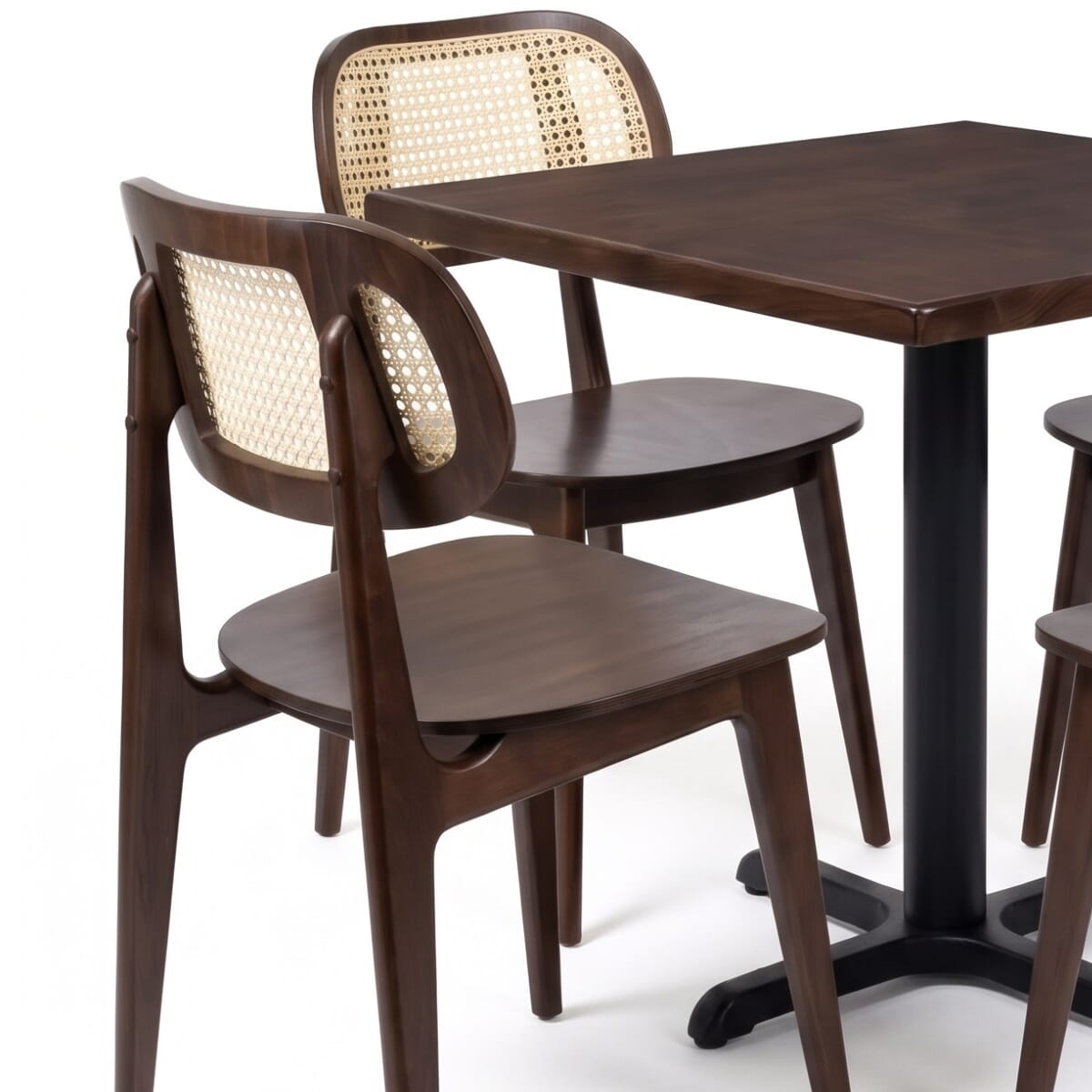4-Seat Tefi Walnut Wood Cane Restaurant Chair Set with Beech Top