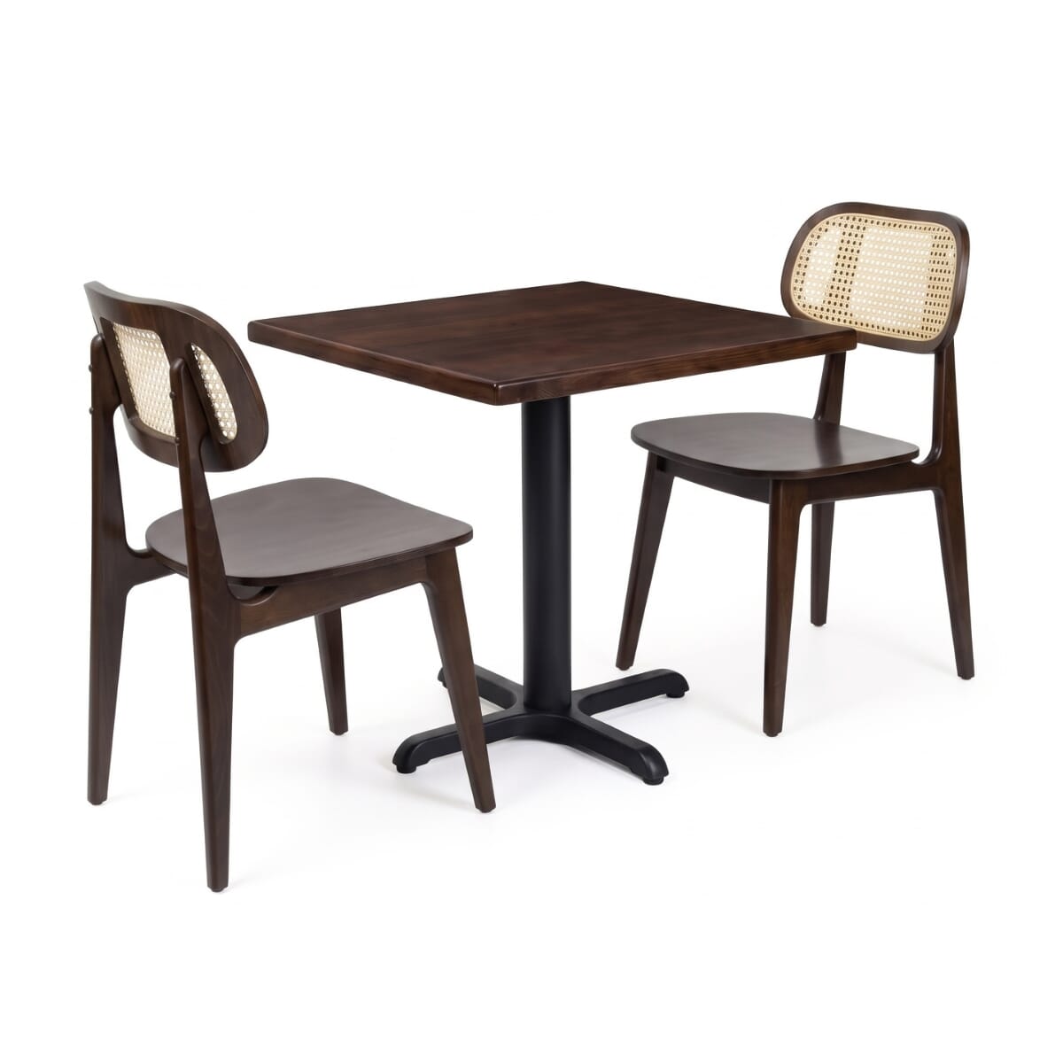 2-Seat Tefi Walnut Wood Cane Restaurant Chair Set with Beech Top