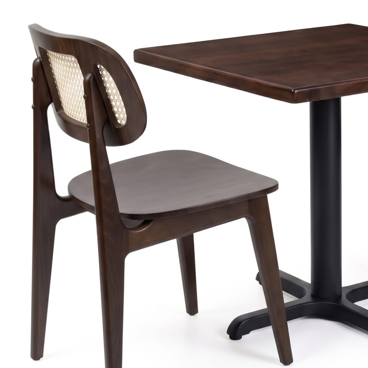 2-Seat Tefi Walnut Wood Cane Restaurant Chair Set with Beech Top
