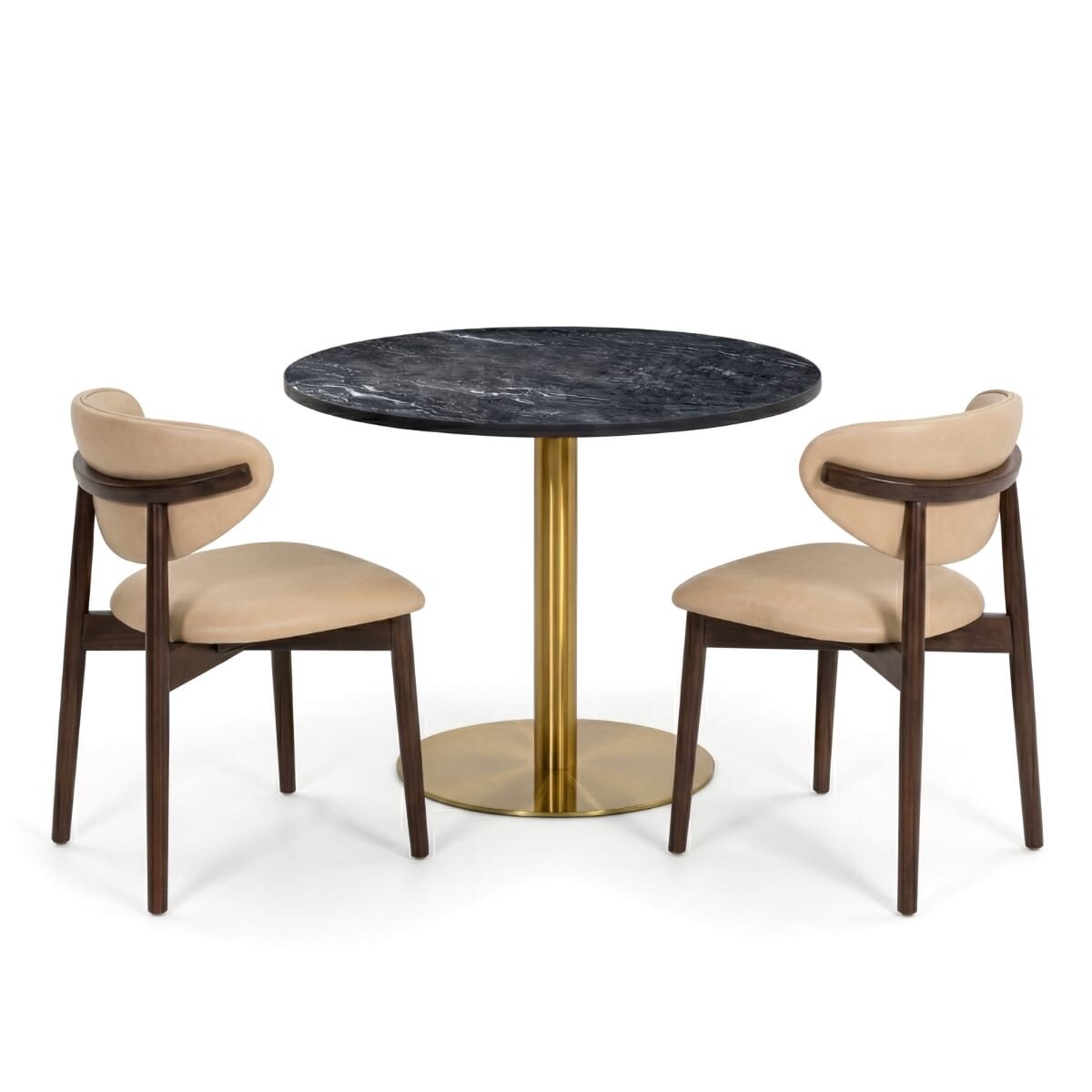 Fine Dining Restaurant Set with Sintered Stone Top & 2 Walnut Chairs