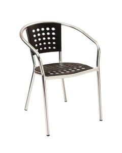 Stackable Aluminum Patio Arm Chair with Polypropylene Seat and Back in Black 