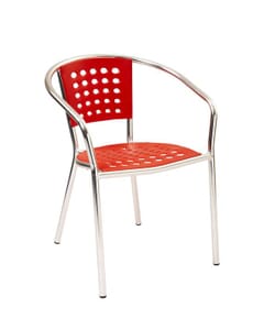 Stackable Aluminum Patio Arm Chair with Polypropylene Seat and Back in Red 
