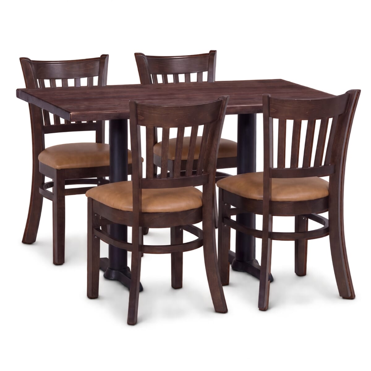 4-Seat Walnut Wood Vertical-Back Restaurant Chair Set with Reclaimed Ash Top