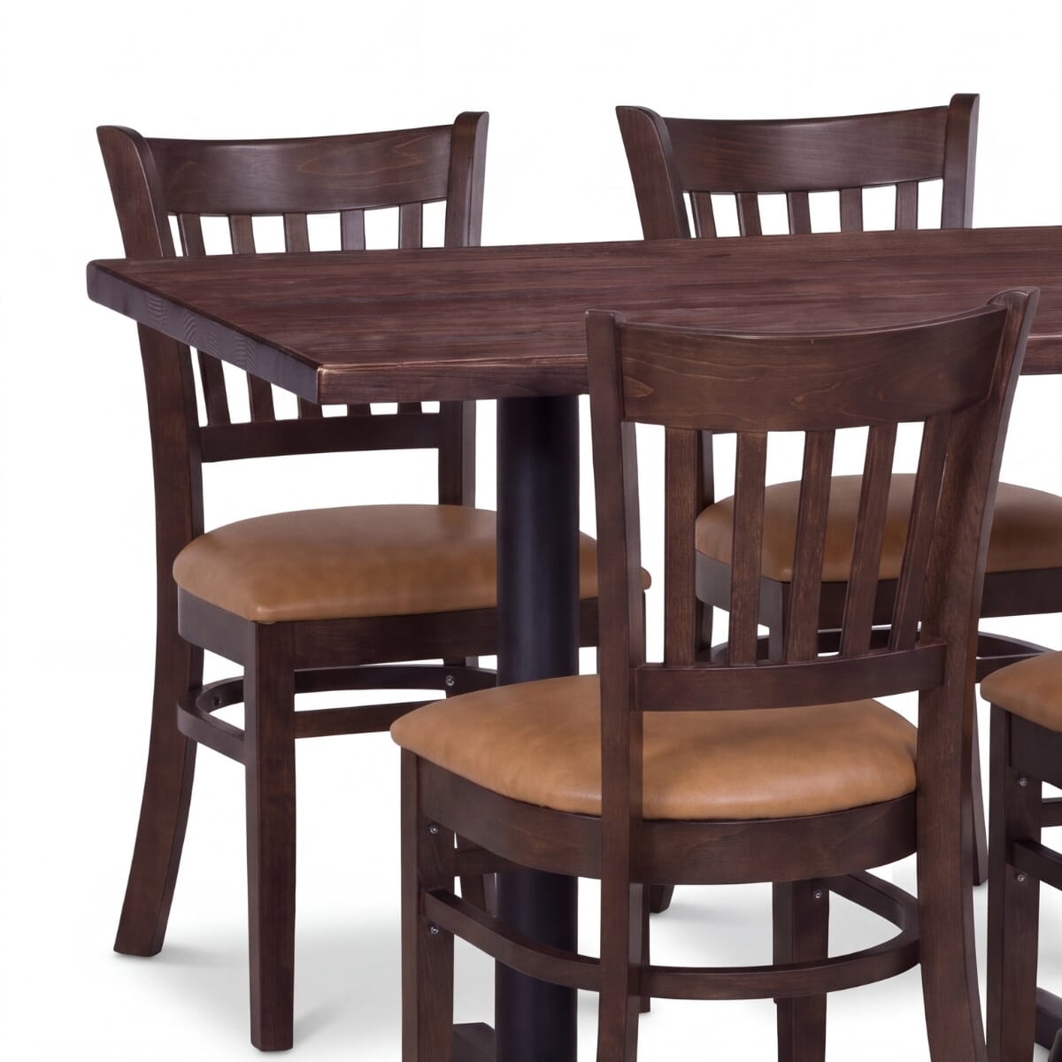4-Seat Walnut Wood Vertical-Back Restaurant Chair Set with Reclaimed Ash Top
