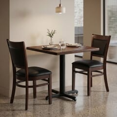 2-Seat Easton Walnut Restaurant Set with Black Vinyl Chairs