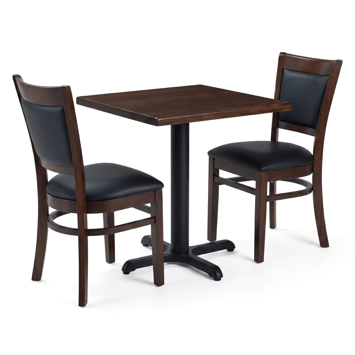 2-Seat Easton Walnut Restaurant Set with Black Vinyl Chairs