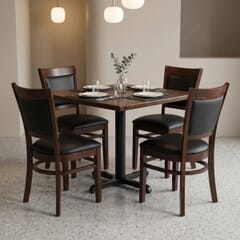 4-Seat Easton Walnut Restaurant Set with Black Vinyl Chairs