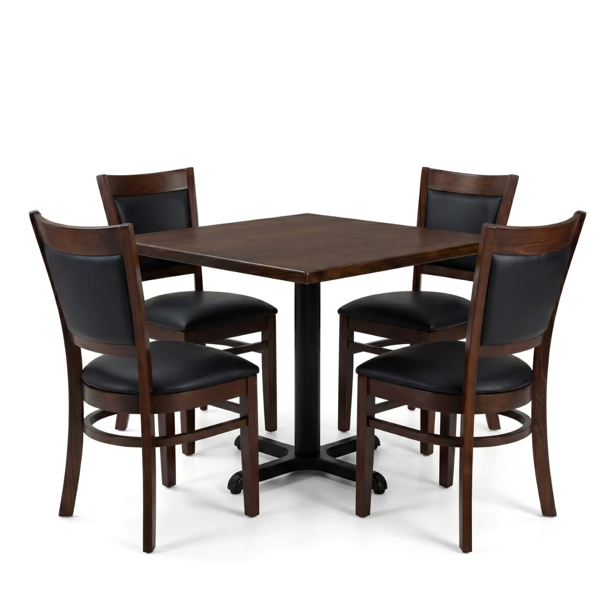 4-Seat Easton Walnut Restaurant Set with Black Vinyl Chairs