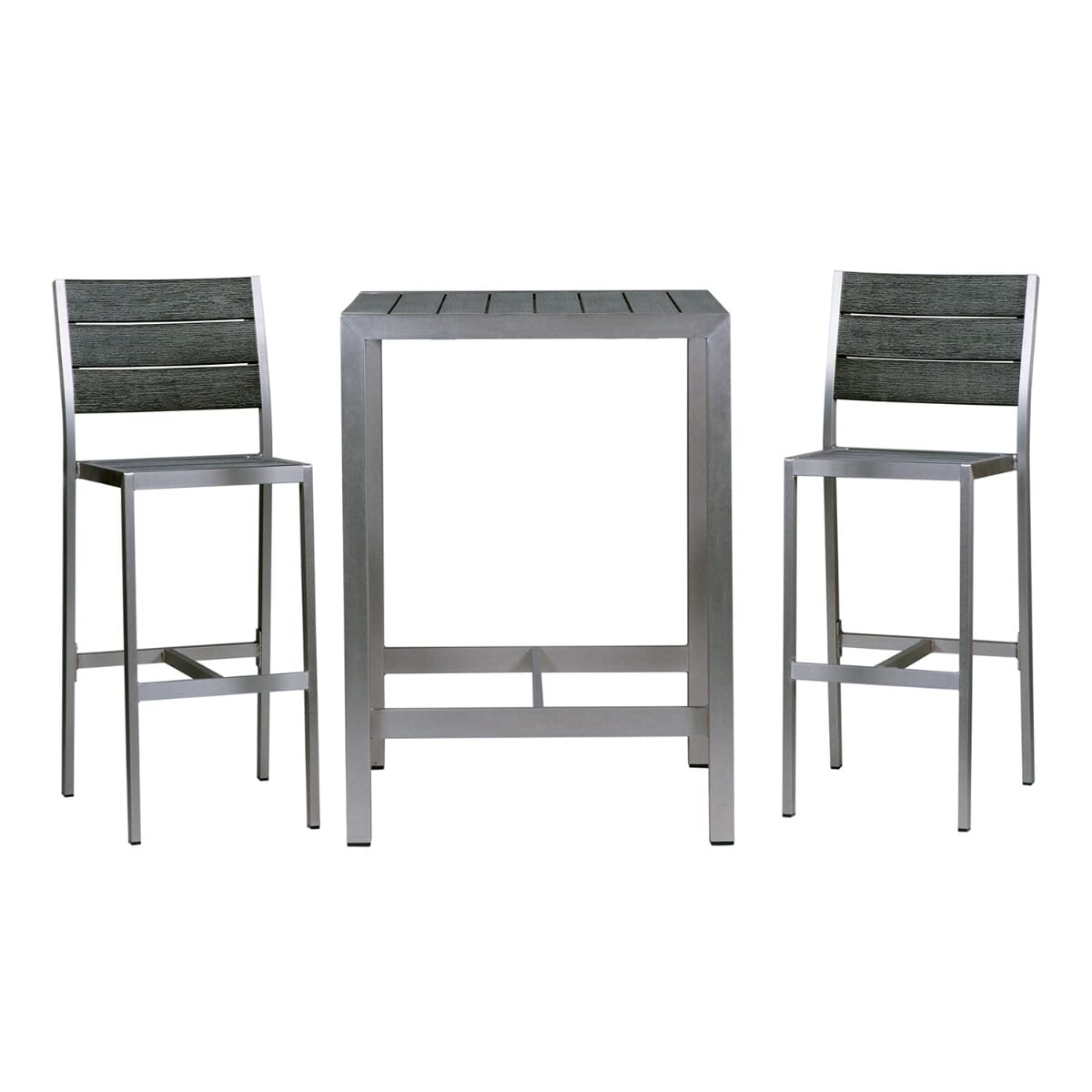 Outdoor Aluminum Bar Stool with Synthetic Teak Wood Slats