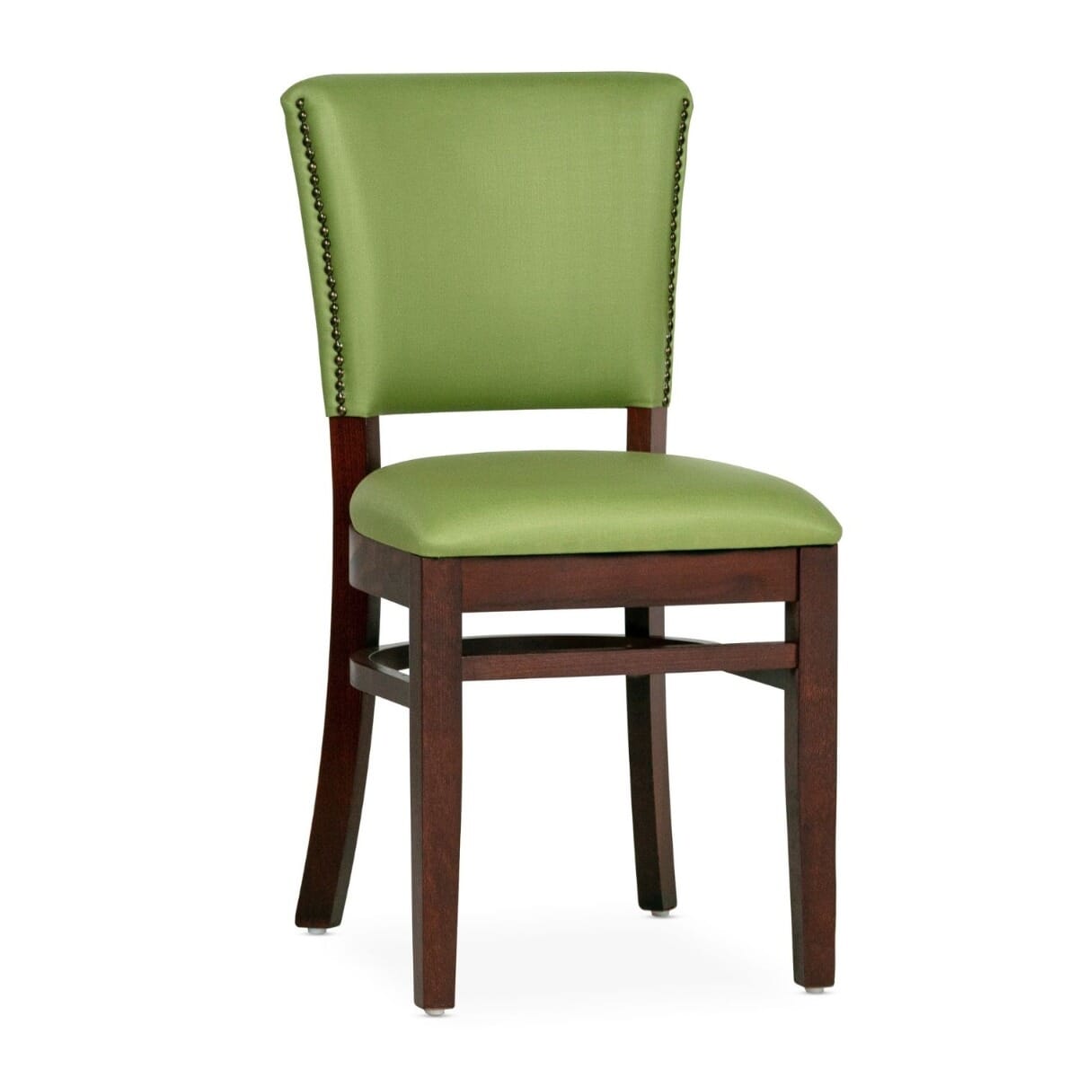 Fully Upholstered Dark Mahogany Beech Wood Restaurant Chair with Custom Vinyl