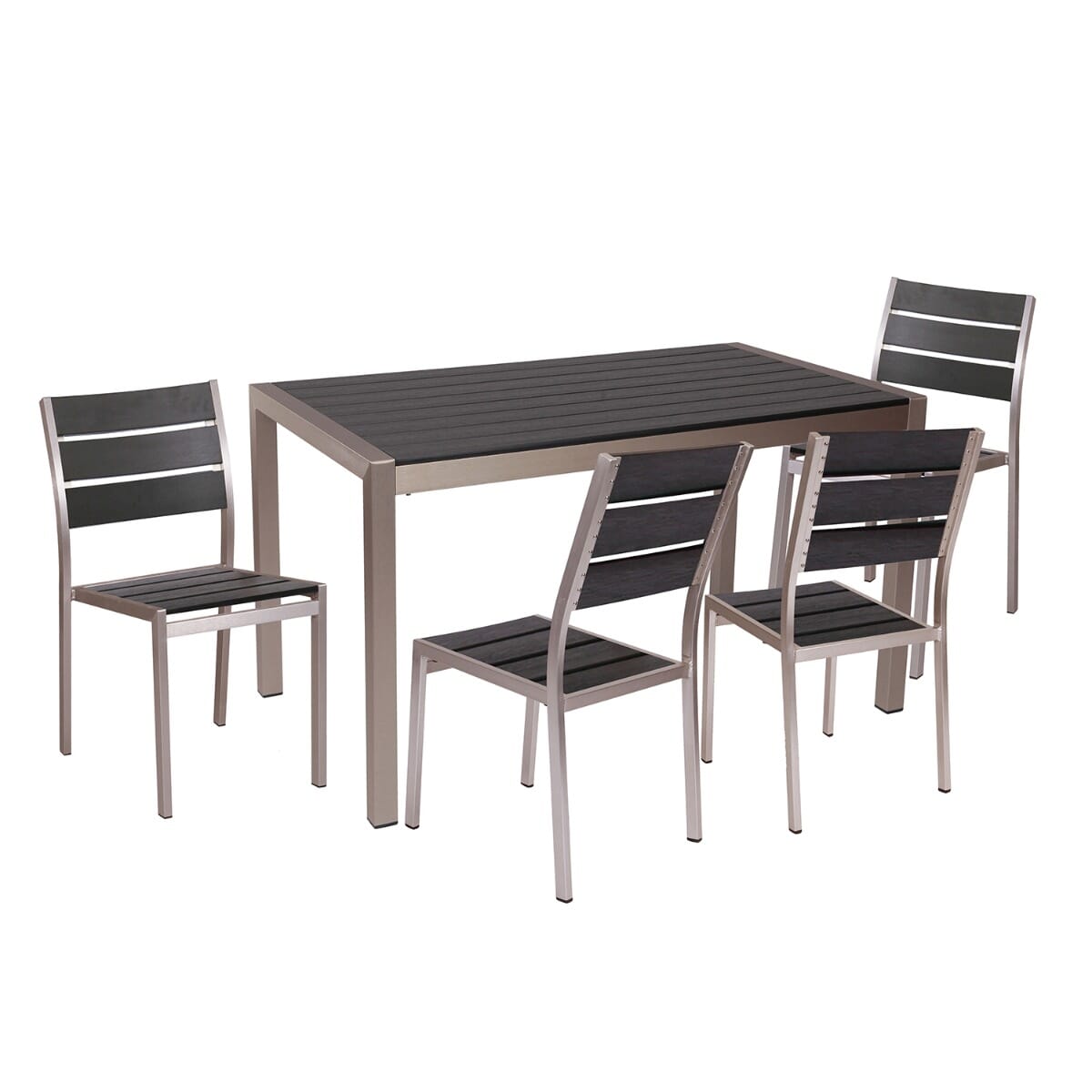 Stackable Outdoor Aluminum Chair with Black Synthetic Teak Wood Slats