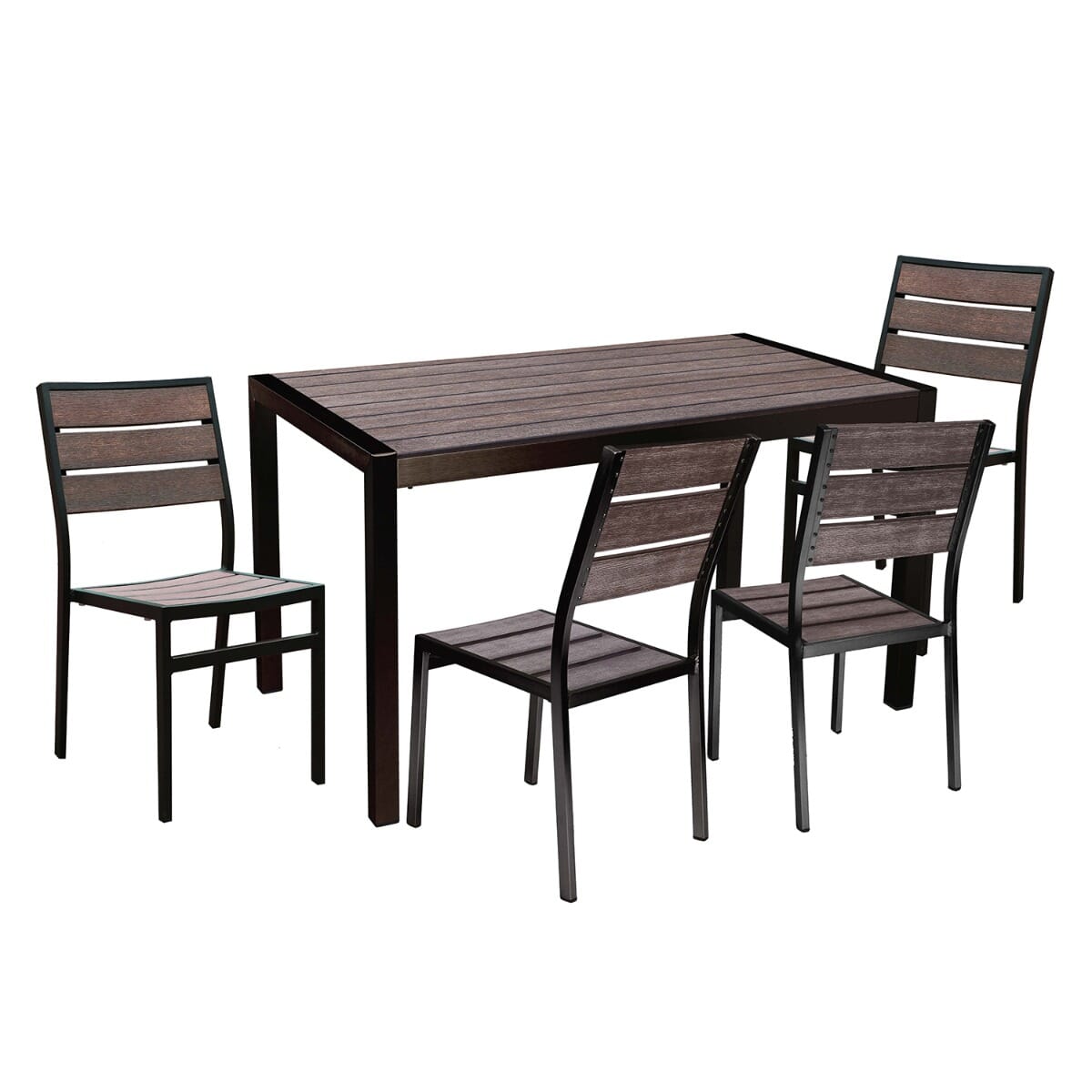 Outdoor Aluminum Restaurant Table with Brushed Brown Synthetic Teak Wood Slats