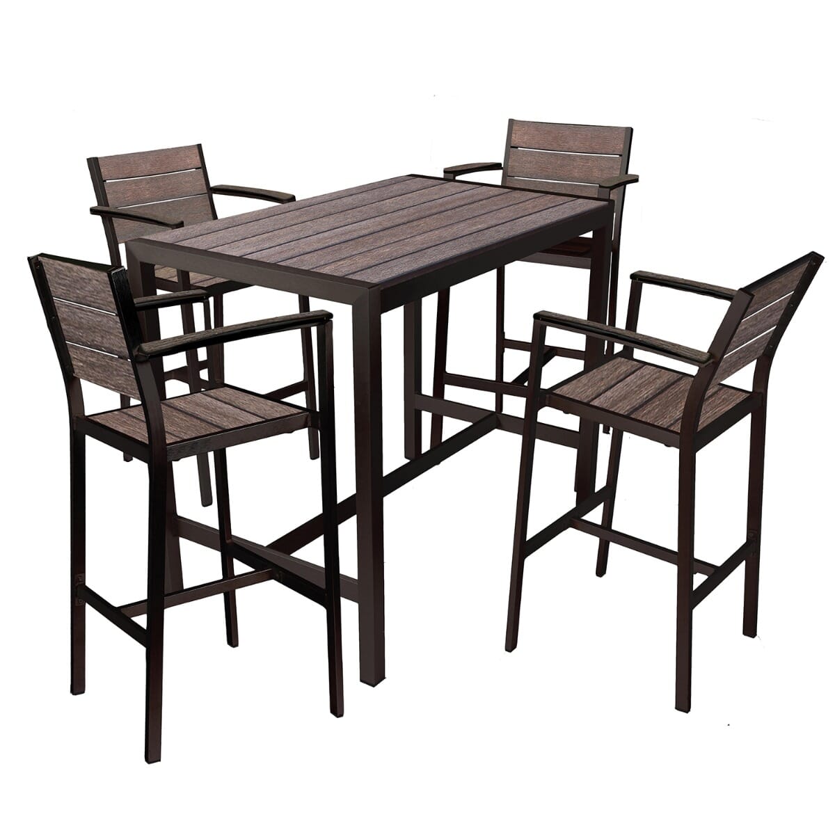 Outdoor Aluminum Bar Stool with Synthetic Teak Wood Slats