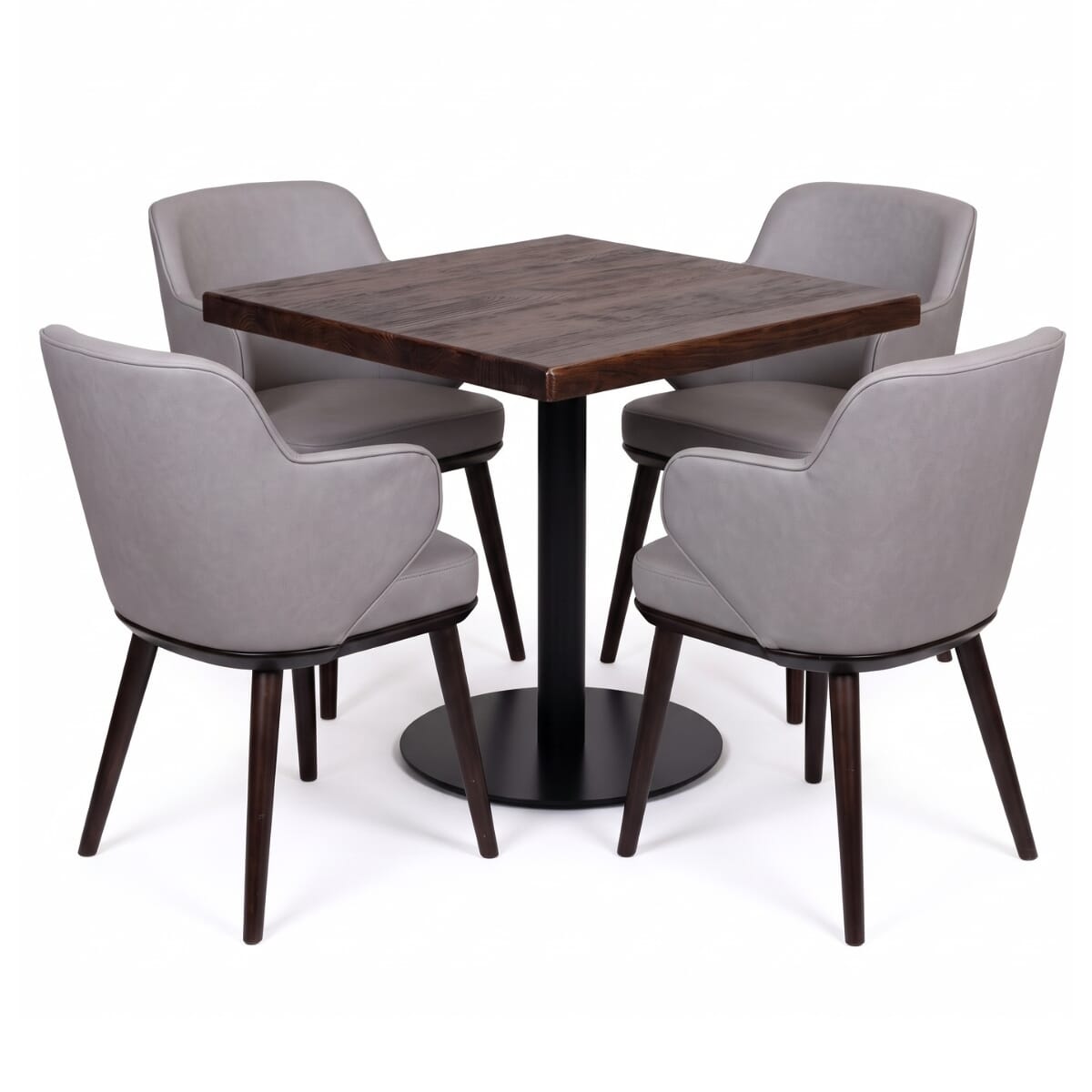 4-Seat Valora Premium Restaurant Table and Armchair Set with Reclaimed Ash Top