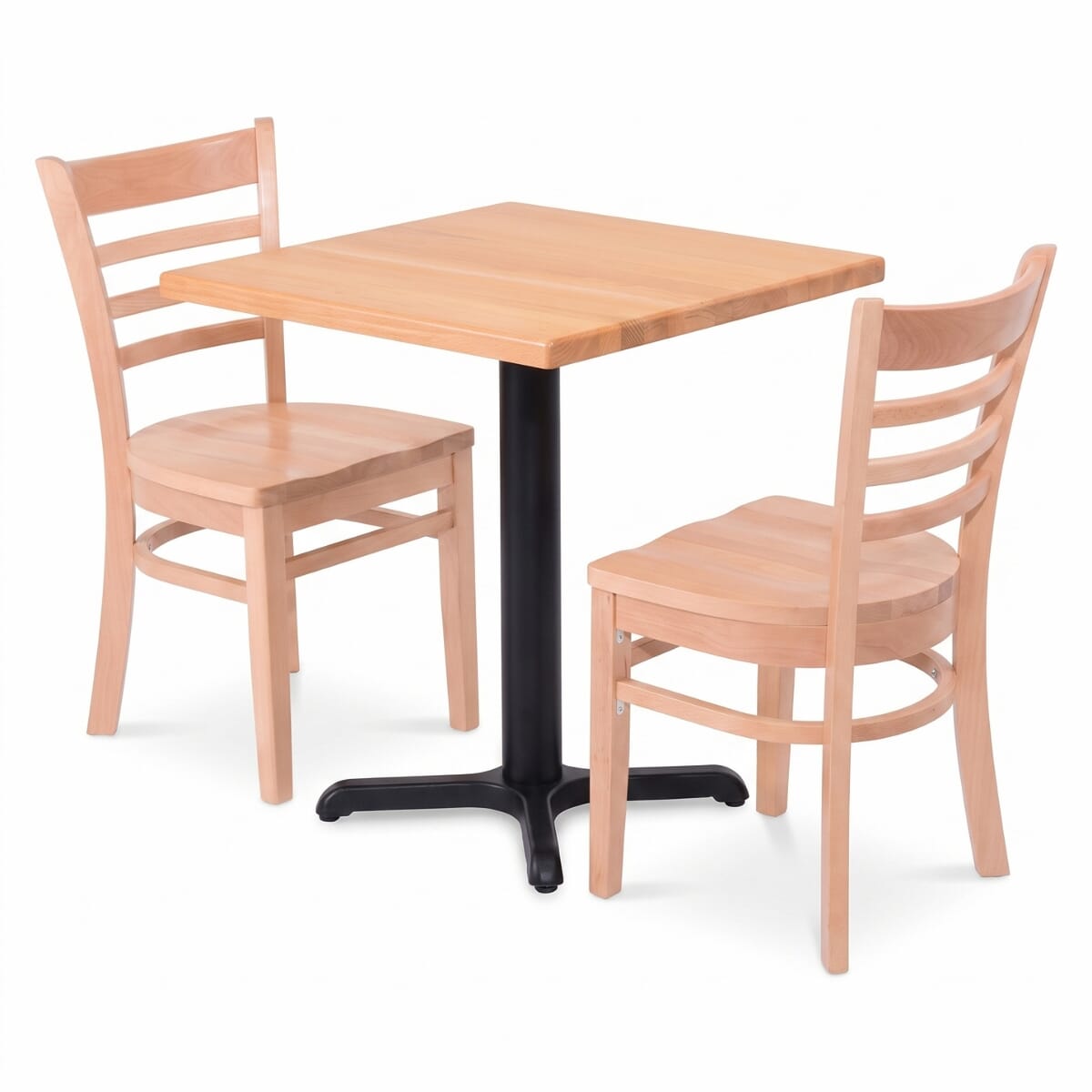 2-Seat Ladder Back Natural Wood Restaurant Set