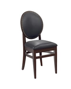 Fully Upholstered Espresso Wood Round Back Restaurant Chair with Nailhead Trim (front)