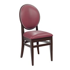 Fully Upholstered Espresso Wood Round Back Restaurant Chair with Nailhead Trim