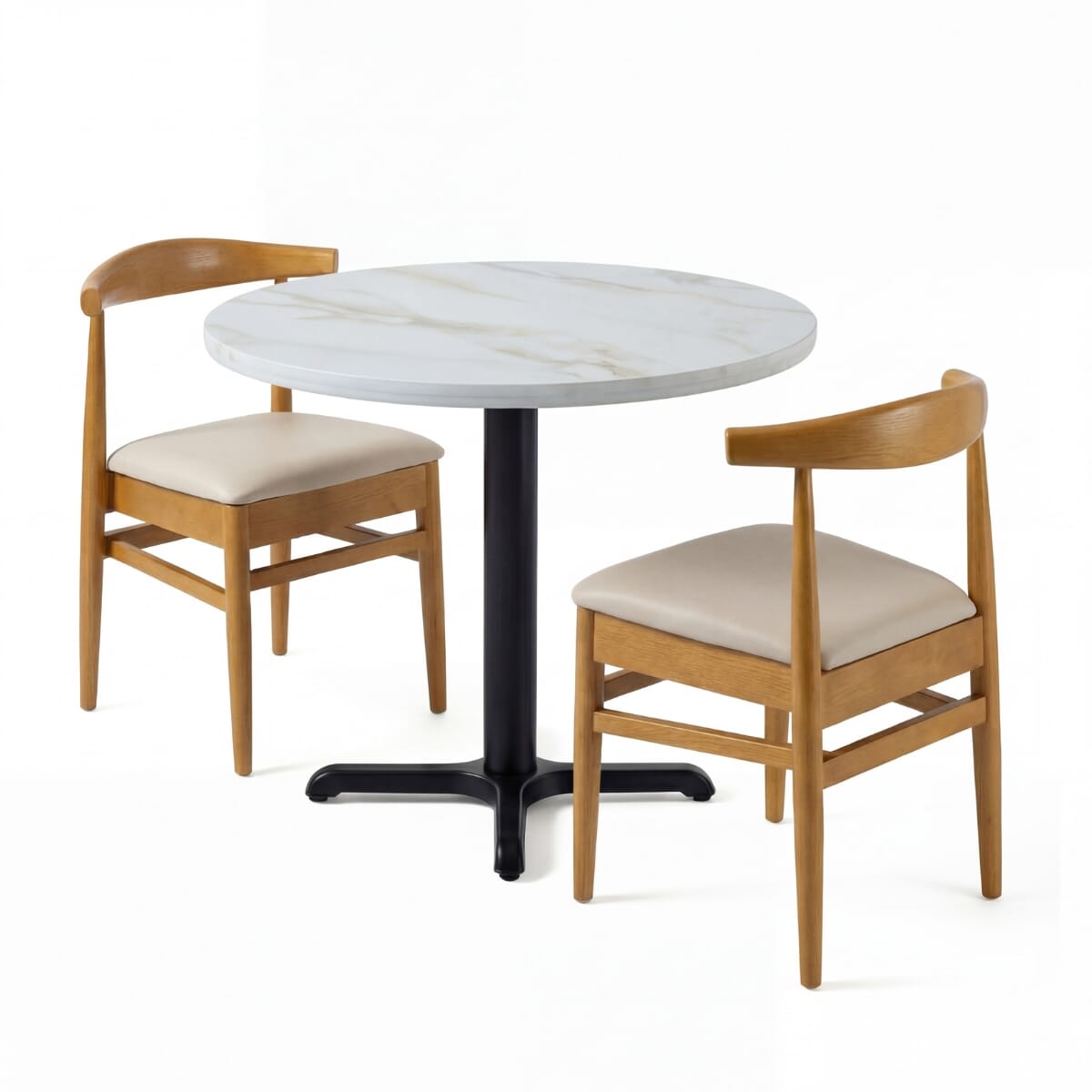 White Sintered Stone Restaurant Table Set with 2 Stackable Chairs