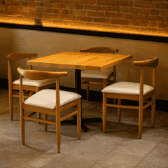 Natural Beechwood Restaurant Table Set with 4 Stackable Chairs