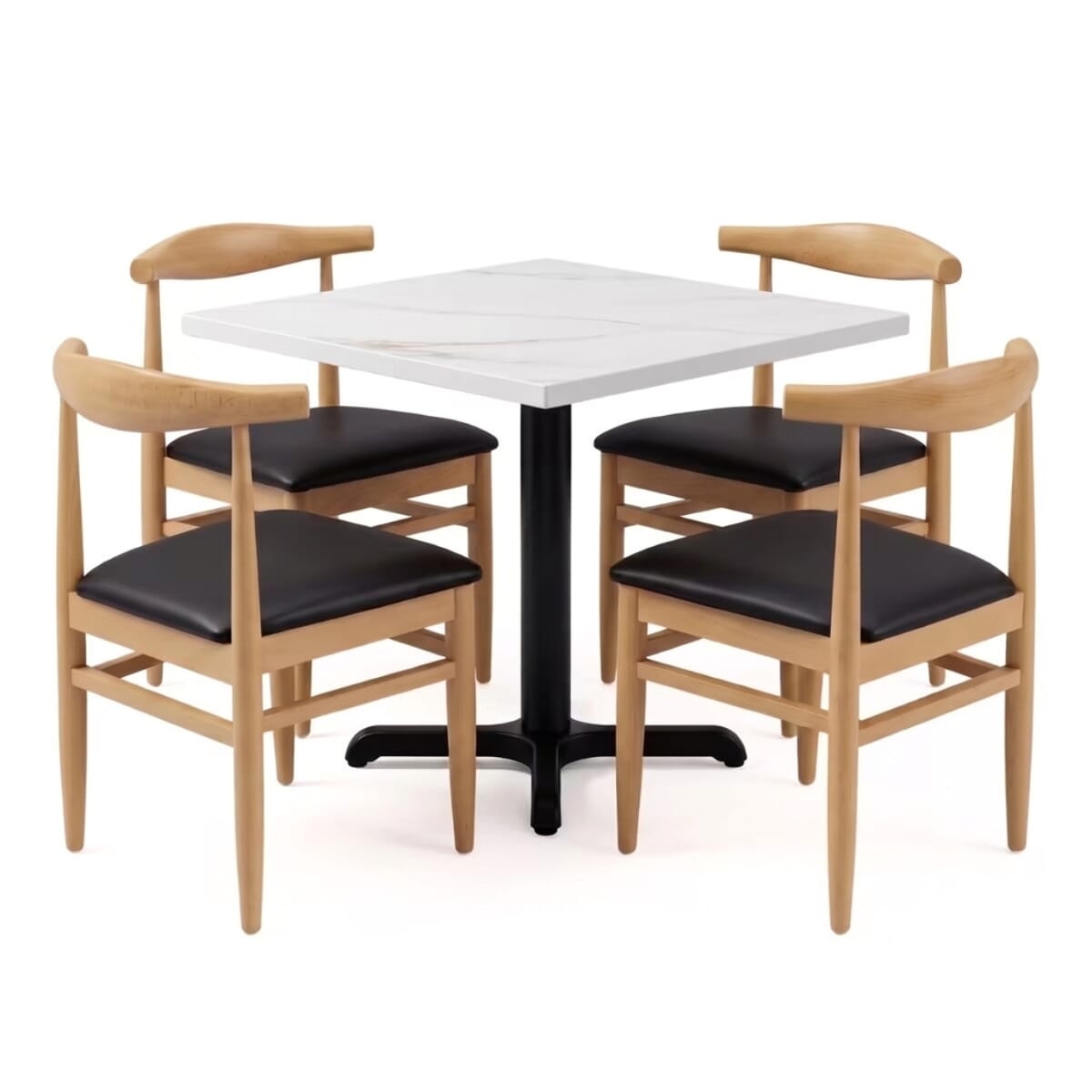 White Sintered Stone Restaurant Table Set with 4 Stackable Chairs