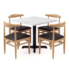 White Sintered Stone Restaurant Table Set with 4 Stackable Chairs