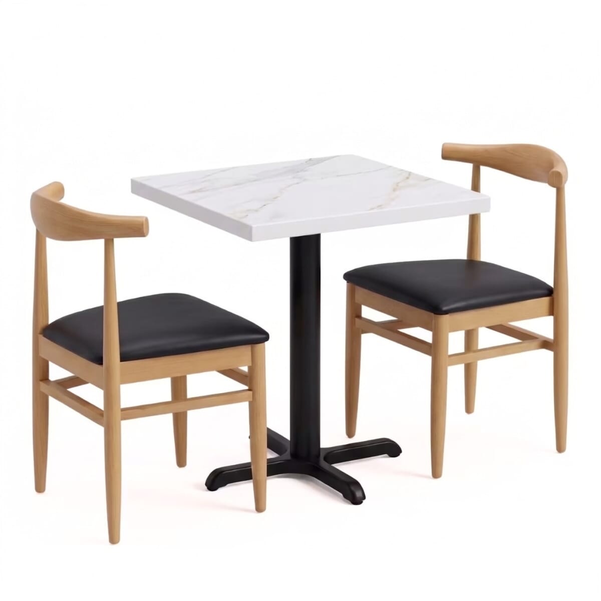 White Sintered Stone Restaurant Table Set with 2 Stackable Chairs