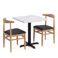 White Sintered Stone Restaurant Table Set with 2 Stackable Chairs