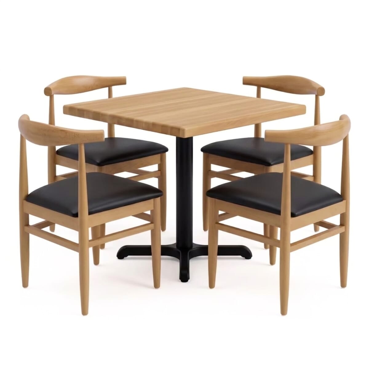 Natural Beechwood Restaurant Table Set with 4 Stackable Chairs
